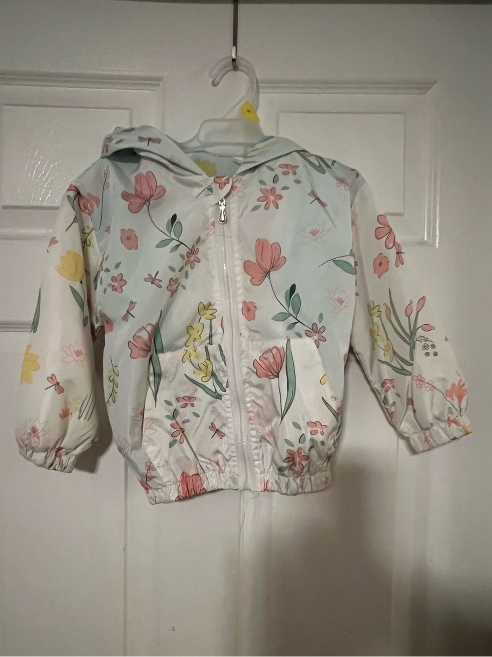 Girls Floral Hooded Spring Jacket - White/Pastel